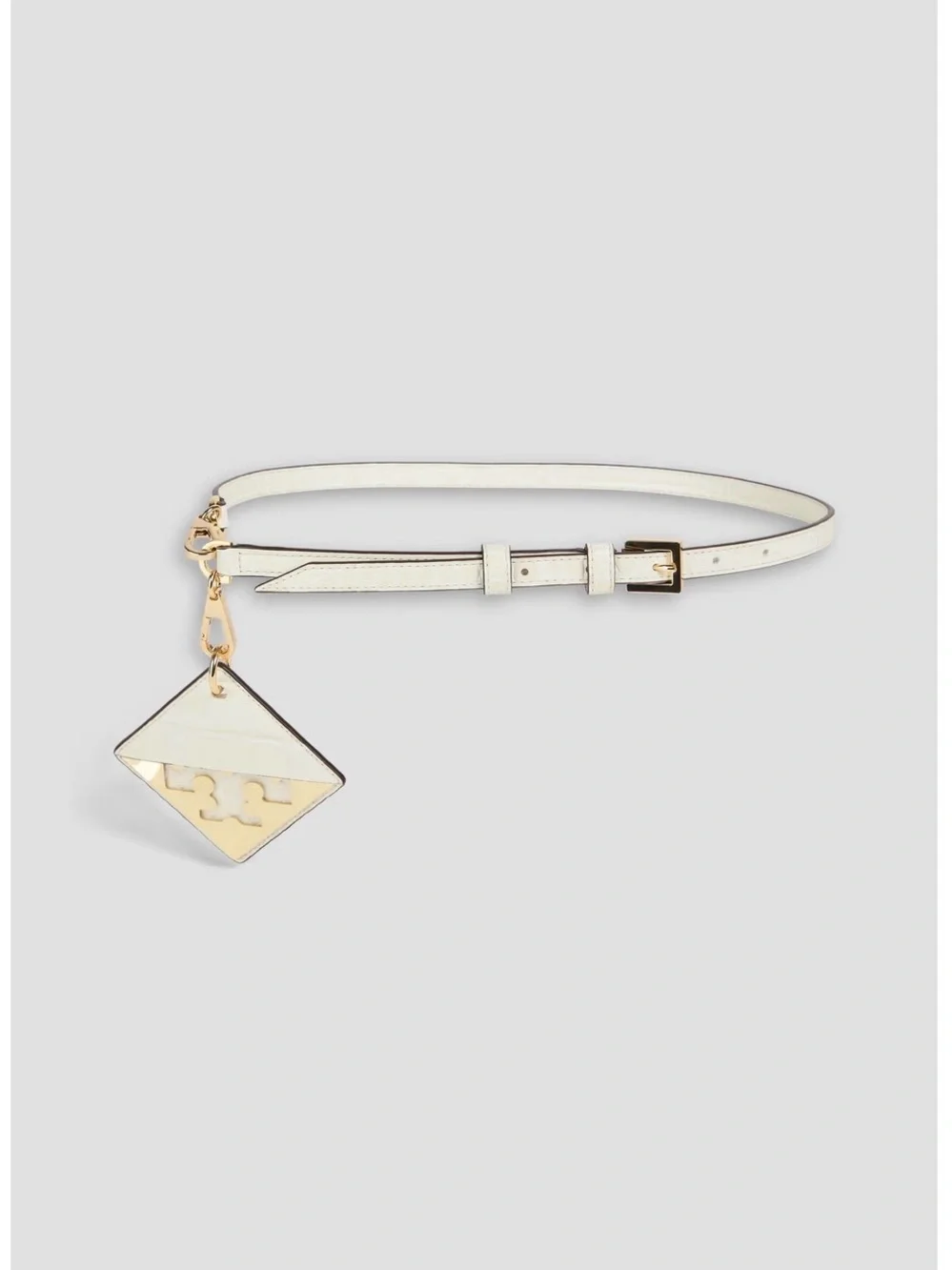 Tory Burch Ivory Leather Logo Mirror Charm with Gold Hardware M/L
